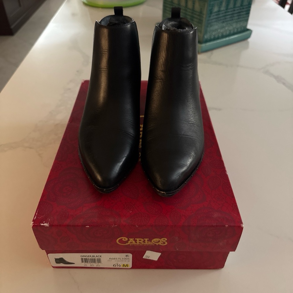 Carlos by Carlos Santana Black Pointed Leather Ankle Booties